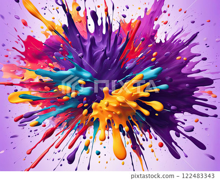 Colorful Paint Splash Explosion on Purple Background 122483343