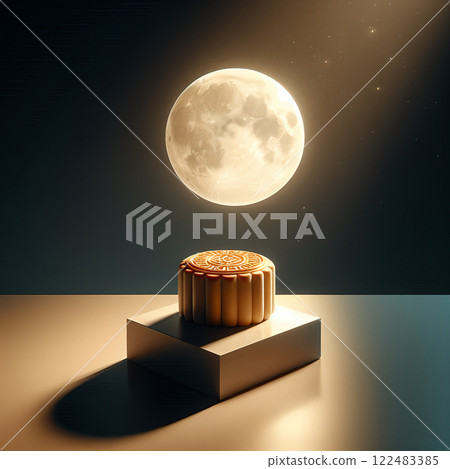 A moon cake and full moon moon light background, Chinese traditional festival Sino-Autumn festival wide announcement sea report report material fragment 122483385