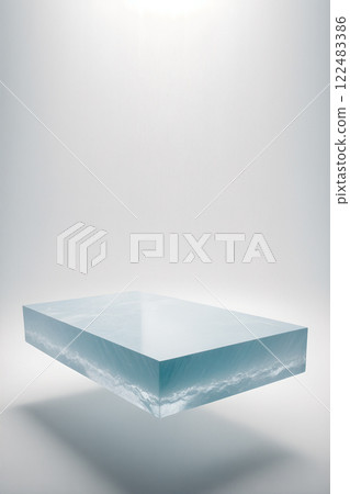 Rectangular white marble crystal flat platform floating in the air, summer products, beauty products, chemical products, refreshing products exhibition flat platform wide advertisement wide sea news bulletin material sheet 122483386