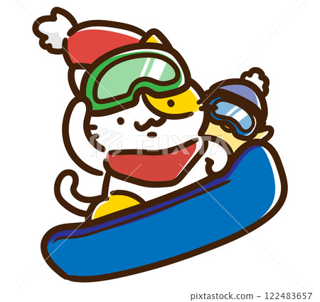 一隻貓咪小雞角色享受滑雪的變形插圖 122483657
