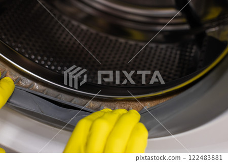 Mold, dirt and limescale in washing machine. Close up. Mold, dirt and limescale in washing machine. Close up. 122483881