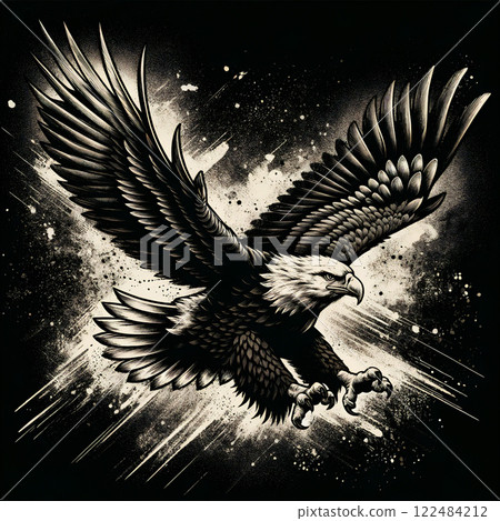 黑白插圖,描繪的是一隻雄鷹在飛翔 黑白插圖,描繪的是一隻雄鷹在飛翔 122484212