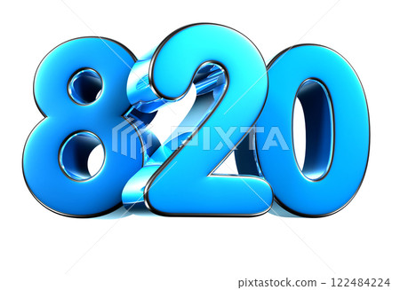 Blue number 820 3d illustration. Blue number 820 3d illustration. 122484224