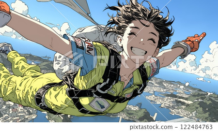 年輕女子跳傘 122484763