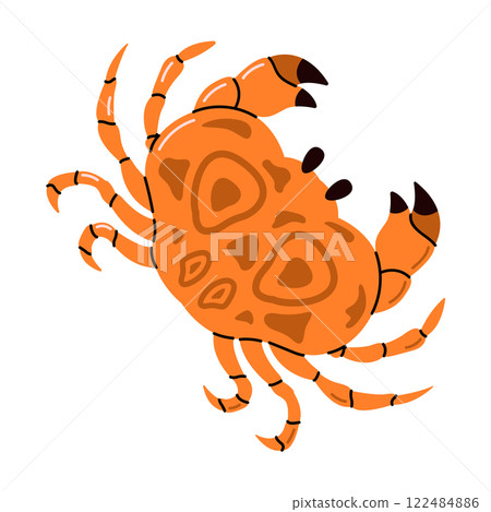 Orange crab shows large claws and legs flat color vector character 122484886