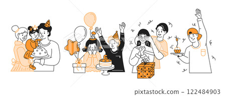 Birthdays party celebration color linear icons collection Birthdays party celebration color linear icons collection 122484903