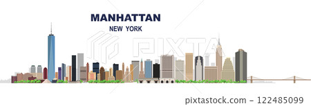 Layered editable vector illustration skyline of Manhattan, New York City, USA, each building is on a separate layer. 122485099