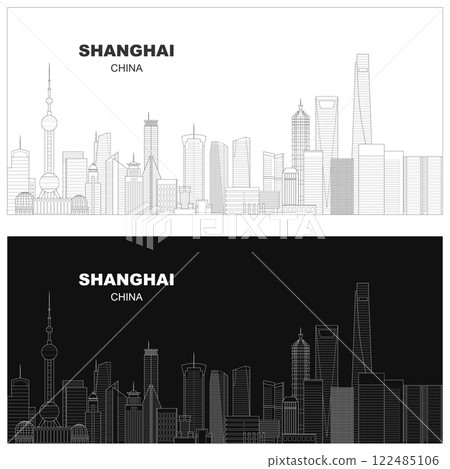 Layered editable vector illustration skyline of Shanghai,China, each building is on a separate layer Layered editable vector illustration skyline of Shanghai,China, each building is on a separate layer 122485106