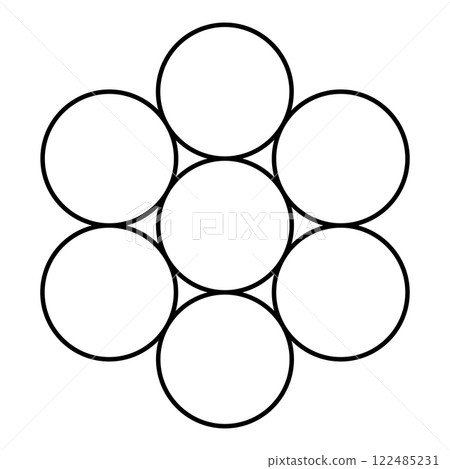 Egg of life Sacred geometry symbol seven circle 7 contour outline line icon black color vector illustration image thin flat style Egg of life Sacred geometry symbol seven circle 7 contour outline line icon black color vector illustration image thin flat style 122485231