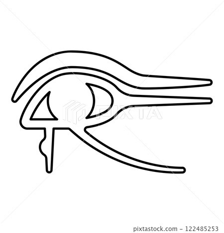 Eye god Horus Egyptian symbol mystical protective amulet of Pharaohs paganism Uadzhat sign Uadzhet contour outline line icon black color vector illustration image thin flat style 122485253