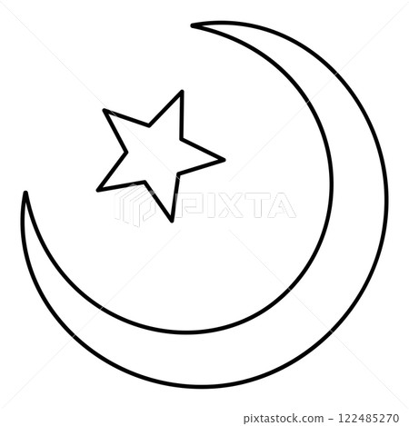 Symbol Alem Islam Halfmoon Arabic moon and star contour outline line icon black color vector illustration image thin flat style Symbol Alem Islam Halfmoon Arabic moon and star contour outline line icon black color vector illustration image thin flat style 122485270