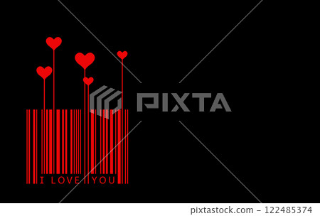 Valentines Day or Mothers Day concept, creative barcode Design, I Love You text and heart symbols, red vector logo silhouette isolated on black background Valentines Day or Mothers Day concept, creative barcode Design, I Love You text and heart symbols, red vector logo silhouette isolated on black background 122485374