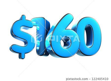 160 dollers blue 3d illustration sign. 122485410