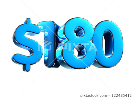 180 dollers blue 3d illustration sign. 180 dollers blue 3d illustration sign. 122485412