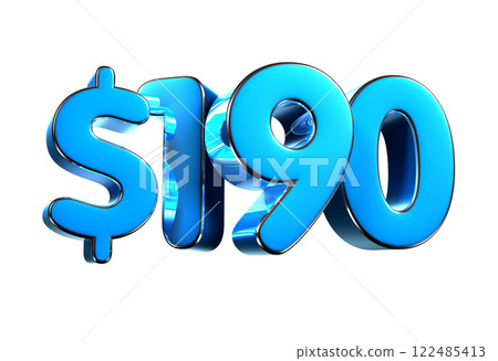 190 dollers blue 3d illustration sign. 190 dollers blue 3d illustration sign. 122485413