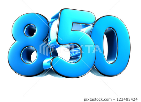 Blue number 850 3d illustration. Blue number 850 3d illustration. 122485424