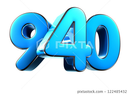 Blue number 940 3d illustration. 122485432