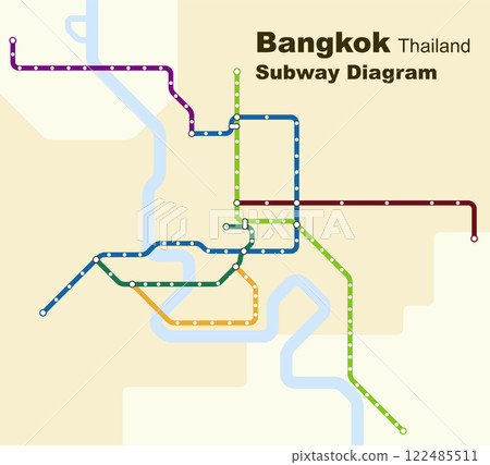 Layered editable vector illustration of the subway diagram of Bangkok,Thailand. Layered editable vector illustration of the subway diagram of Bangkok,Thailand. 122485511