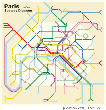 Layered editable vector illustration of the subway diagram of Paris,France. Layered editable vector illustration of the subway diagram of Paris,France. 122485549