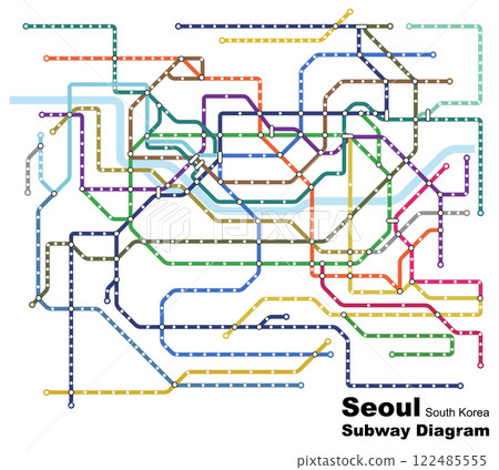 Layered editable vector illustration of the subway diagram of Seoul,South Korea. Layered editable vector illustration of the subway diagram of Seoul,South Korea. 122485555