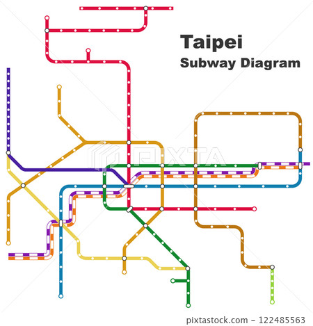 Layered editable vector illustration of the subway diagram of Taipei,Taiwan. Layered editable vector illustration of the subway diagram of Taipei,Taiwan. 122485563