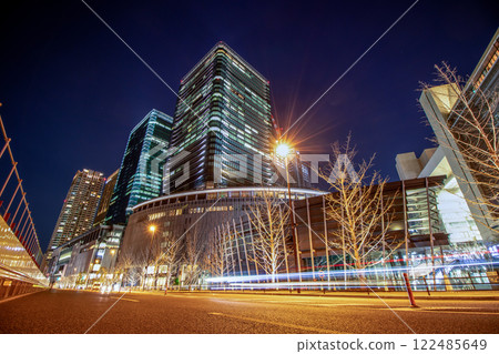 Illuminated skyscrapers at night 122485649