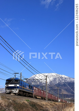 Snow-capped Mt. Ibuki and an EF210 freight train running on the Tokaido Line 122486265