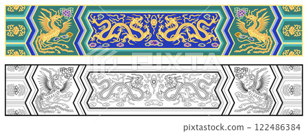 Layered editable vector illustration pattern of dragon and Phoenix,which are mainly used in ancient Chinese royal buildings. Layered editable vector illustration pattern of dragon and Phoenix,which are mainly used in ancient Chinese royal buildings. 122486384