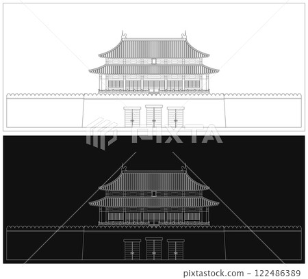 Layered editable vector illustration outline of traditional royal palace in China. Layered editable vector illustration outline of traditional royal palace in China. 122486389