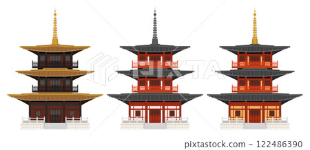 Layered editable vector illustration of Japanese traditional pagoda with three colors. 122486390