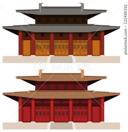 Layered editable vector illustration of asian traditional style building profile in two different colors. Layered editable vector illustration of asian traditional style building profile in two different colors. 122486392
