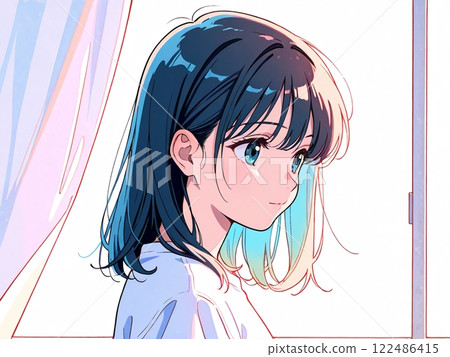 站在窗邊的女孩的動漫風格插圖 122486415