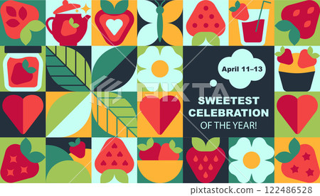 Modern Strawberry Pattern Banner with Festival Text in Abstract style 122486528