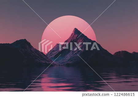Luminous Futuristic Landscape with Majestic Mountains 122486615