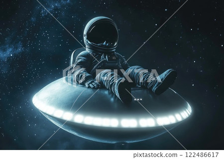 Astronaut Relaxing in UFO Under Starry Sky 122486617