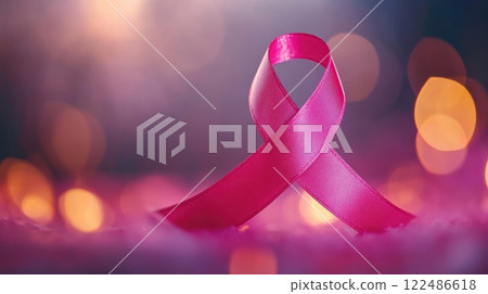 Radiant Pink Ribbon of Hope, Breast Cancer Awareness Symbol Inspiring Strength and Support 122486618