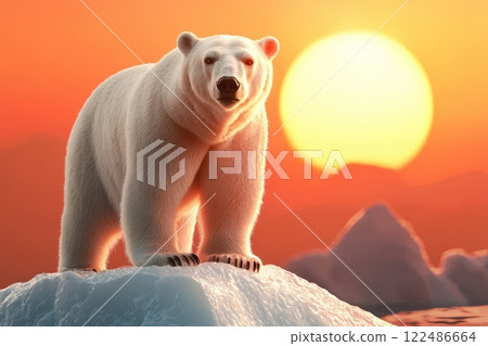 Majestic Polar Bear Against Stunning Sunset Background 122486664