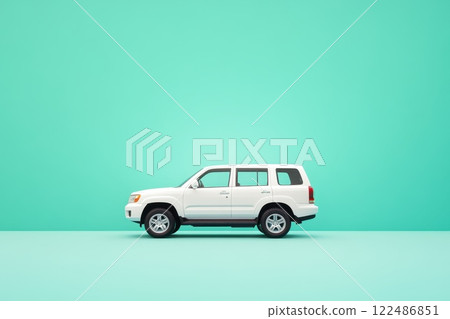A white car is parked in front of a green wall A white car is parked in front of a green wall 122486851
