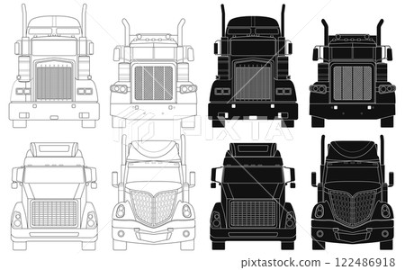 Layered editable vector illustration collection the front outline of trucks. Layered editable vector illustration collection the front outline of trucks. 122486918