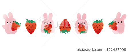 水彩草莓和兔子拿著草莓套裝 122487008