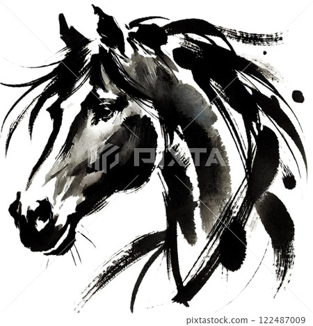 用黑色墨水畫的馬臉 用黑色墨水畫的馬臉 122487009