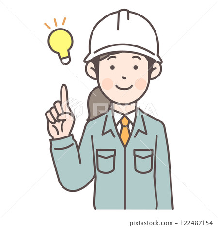 A female construction worker comes up with an idea while pointing 122487154