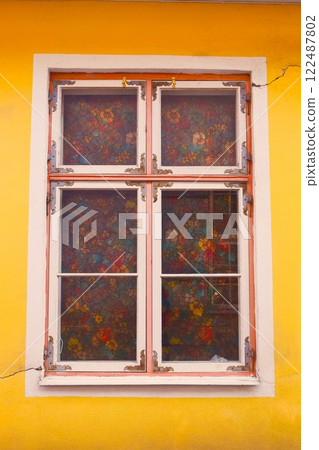 Yellow house with floral stained glass, Tallinn, Estonia Yellow house with floral stained glass, Tallinn, Estonia 122487802