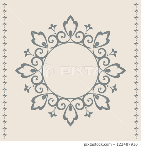 Decorative frame Elegant vector element for design in Eastern style, place for text. Floral beige and green border. Lace illustration for invitations and greeting cards Decorative frame Elegant vector element for design in Eastern style, place for text. Floral beige and green border. Lace illustration for invitations and greeting cards 122487910