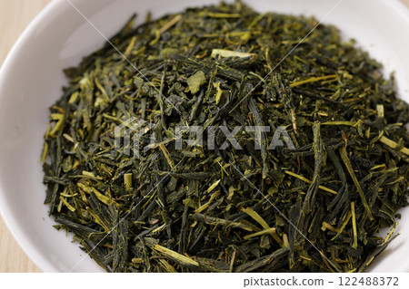 Green tea leaves on a plate 122488372