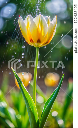 beautiful yellow tulips in the garden beautiful yellow tulips in the garden 122488405