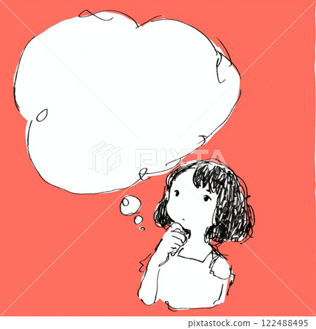 [對話泡泡] 一個思考的女人與一個對話泡泡的簡單插圖 122488495