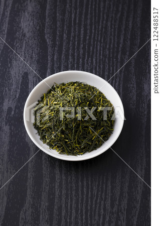 Green tea leaves on a plate 122488517