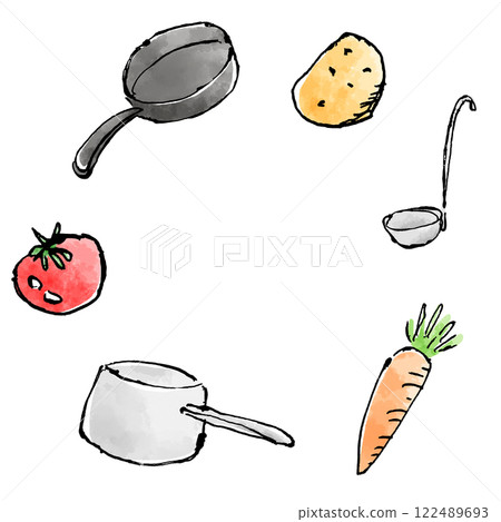 Vegetables and cooking utensils frame material Vegetables and cooking utensils frame material 122489693