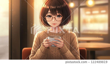 在咖啡廳喝咖啡的婦女 122489819